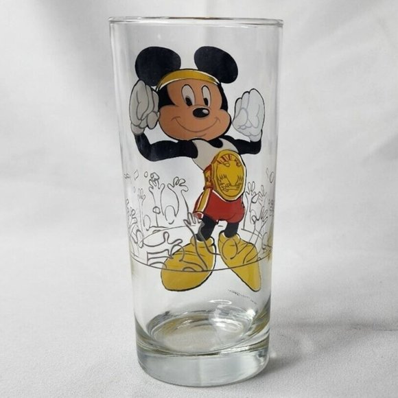 Disney Vintage Mickey Mouse Drinking Glass Champion Title Belt Headband - Picture 3 of 8